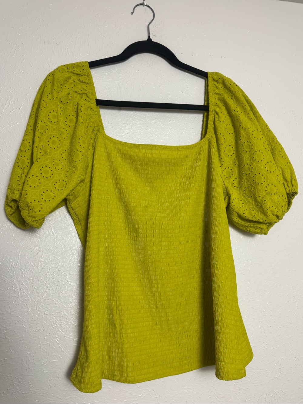 Marc New York Eyelet Puff Sleeve Smocked Blouse